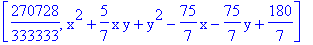 [270728/333333, x^2+5/7*x*y+y^2-75/7*x-75/7*y+180/7]